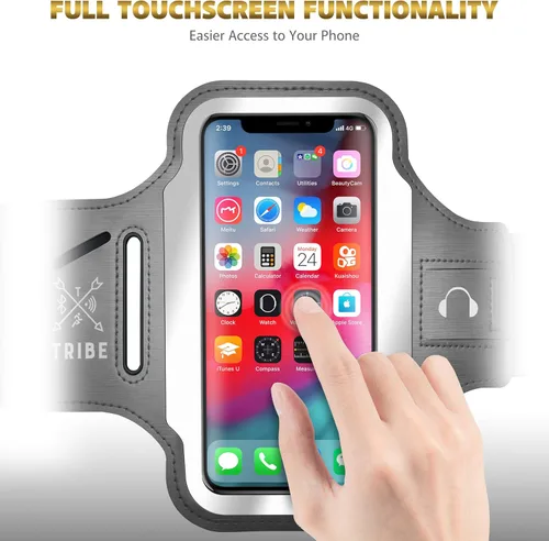 Miniatura 8 de TRIBE Brazalete porta teléfono para correr. Brazaletes deportivos para teléfonos celulares iPhone y Galaxy para mujeres, hombres, corredores, Gris