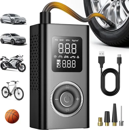 Inflador de neumáticos Compresor de aire portátil con carga Type-C, medidor de presión digital, luz LED, bomba de aire inteligente para automóvil,