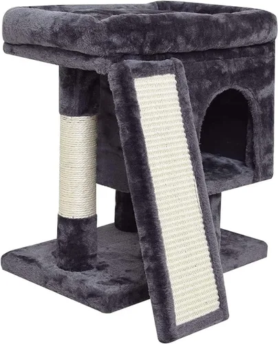 Miniatura 10 de SYANDLVY Árbol pequeño para gatos grandes de interior, condominio para gatitos con poste rascador y tabla, torre de actividades moderna con cueva