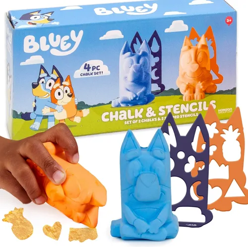 Bluey Sidewalk Chalk y plantillas reutilizables, kit de arte de 4 piezas