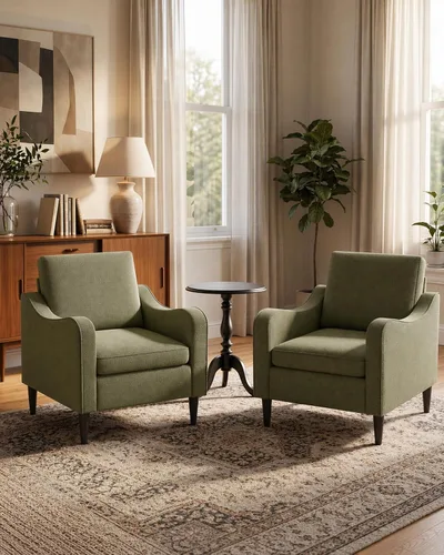 Miniatura 10 de LEVELEVE Silla con brazo Accent – marrón claro, silla de lectura cómoda tapizada para sala de estar, dormitorio, apartamento, sala de espera
