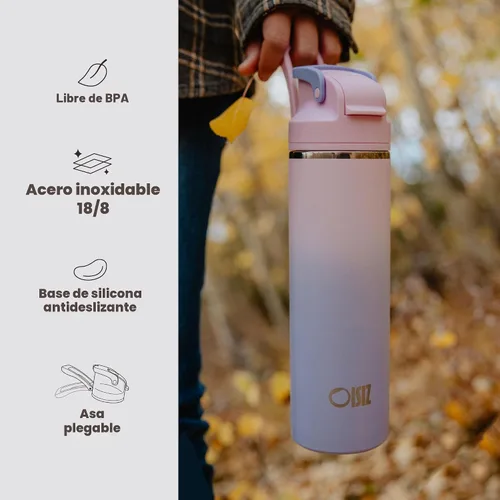 Miniatura 3 de OISIZ Botella de agua aislada de 24 onzas con boquilla 2 en 1 y tapa de popote, cierre de seguridad de un clic, 100% a prueba de fugas, mantiene