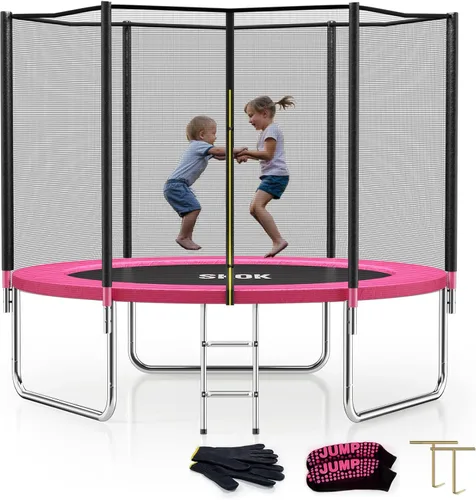 SKOK Trampoline for Kids,400LBS Outdoor Trampoline with Net-ASTM Approved Trampoline for Children and Adults Rosa fuerte