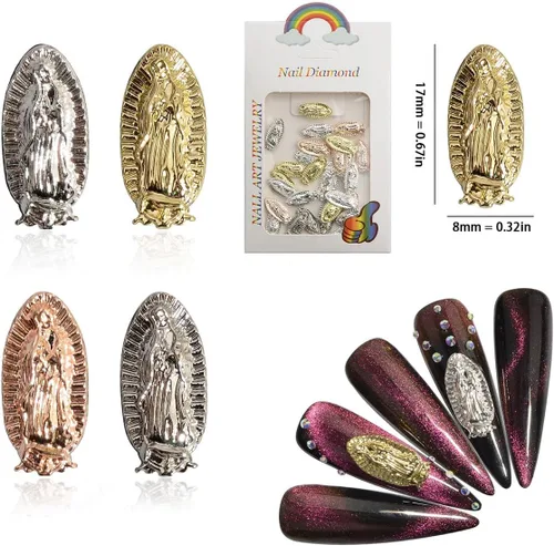 Miniatura 3 de Dijes de uñas de Virgen María en relieve 3D – Diamantes Virgen De Guadalupe Diamonds Nail Art Charms, accesorios de arte de uñas de metal