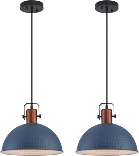 Miniatura 20 de Luces Colgantes Azules de 12 Pulgadas Martilladas Mate, Luces Colgantes para Isla de Cocina Estilo Industrial Granja, Altura Ajustable, Lámparas