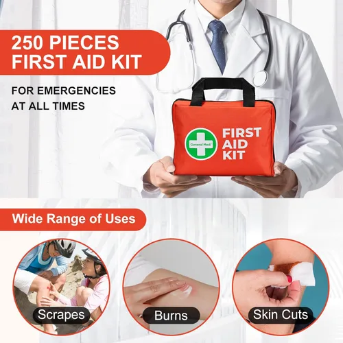 Miniatura 4 de General Medi Kit de primeros auxilios, kit de primeros auxilios pequeño de 250 piezas, incluye manta de aluminio de emergencia, paquete frío