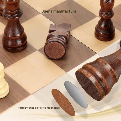 Miniatura 5 de Juego de ajedrez magnético de madera para adultos y niños, tablero de ajedrez de 12 pulgadas con piezas hechas a mano, plegable, portátil, único