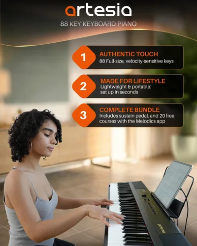 Miniatura 7 de Artesia Teclado de Piano Portátil de 88 Teclas con Peso, Teclado de Piano Digital de 88 Teclas con Teclas de Velocidad Sensible de Tamaño Completo