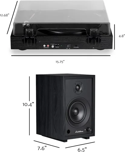 Miniatura 8 de Electrohome Montrose Record Player Stereo System, 4" Bluetooth Powered Bookshelf Speakers, Belt-Drive Turntable with Audio-Technica Stylus, Speed