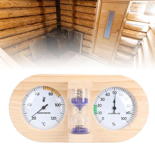 Miniatura 4 de Wooden Sauna Thermometer Hygrometer, Wall Mount Temperature Humidity with Color Zones Dual Glass Dial for Spa Relaxation Room