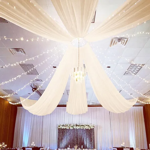 Miniatura 11 de FUHSY Cortinas de techo para arco de boda, tela drapeada, tela de gasa, cortinas de gasa burdeos para telón de fondo, 5 x 20 pies, 2 paneles