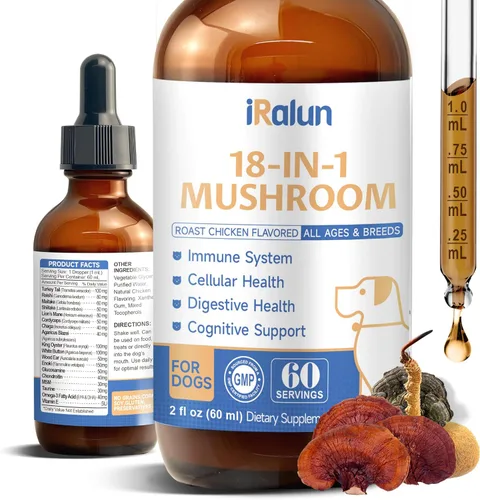 Suplemento orgánico de hongos para perros, mezcla 18 en 1 con cola de pavo, reishi, melena de león. Apoya la defensa inmunológica, alivio de
