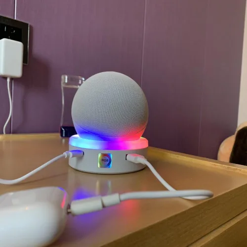 Miniatura 8 de Estación de carga para Echo Dot 4ª 5ª generación, 4 modos de control táctil sincronización de música RGB LED luz multicolor, soporte de escritorio