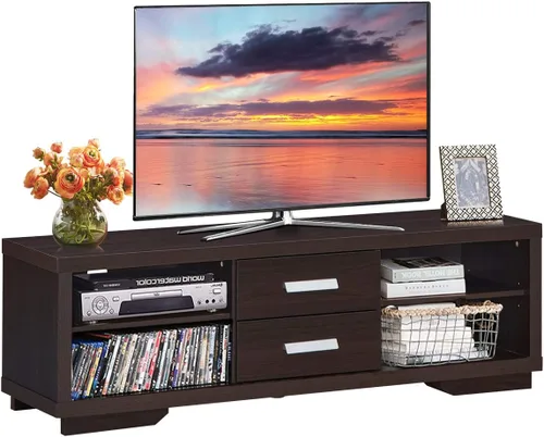 Tangkula Soporte de TV moderno, soporte universal de madera para televisores de hasta 65 pulgadas, gabinete de almacenamiento para sala de estar, 2