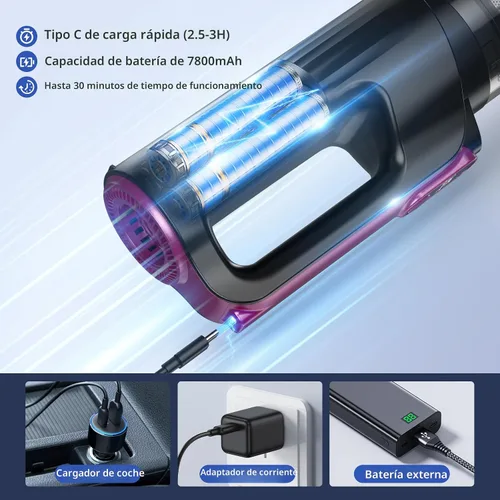 Miniatura 8 de MONOZEL Aspiradora de mano inalámbrica, 18000Pa 2 en 1 aspiradora de coche y plumero de aire, motor sin escobillas de 130 W con batería de 7800 mAh