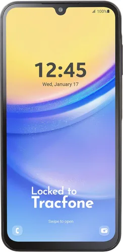 TracFone, Samsung Galaxy A15 5G, 128GB, teléfono inteligente prepago, negro, cámara principal de 50MP, bloqueado