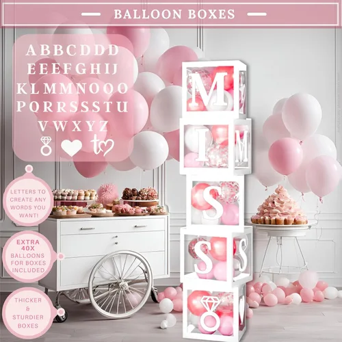 Miniatura 3 de 188 piezas de decoraciones rosas para despedida de soltera - Incluye arco de globos y cajas con letras de la A a la Z y más - Decoraciones