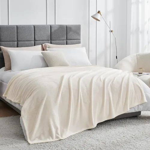 Miniatura 8 de Hansleep Manta de forro polar para sofá beige, súper suave manta de franela esponjosa y acogedora para todas las estaciones, beige, manta de 50x60