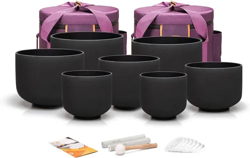 Miniatura 27 de TOPFUND Juego de 7 cuencos de canto de cristal para chakras de 15.24 a 30.48 cm con funda de transporte resistente y mazos Nota C