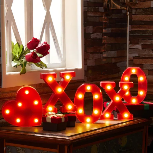 Miniatura 3 de VIHOSE Letrero de Luces LED en Forma de Letras para el Día de San Valentín, Decoración de Mesa, Letras Iluminadas a Pilas para Hogar, Bares, XO XO