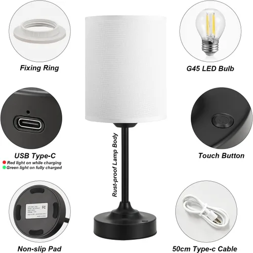 Miniatura 6 de Lámpara de mesa Cordlss con control táctil, lámpara recargable USB-C con atenuación continua, 4000 mAh, funciona con pilas, lámpara de noche