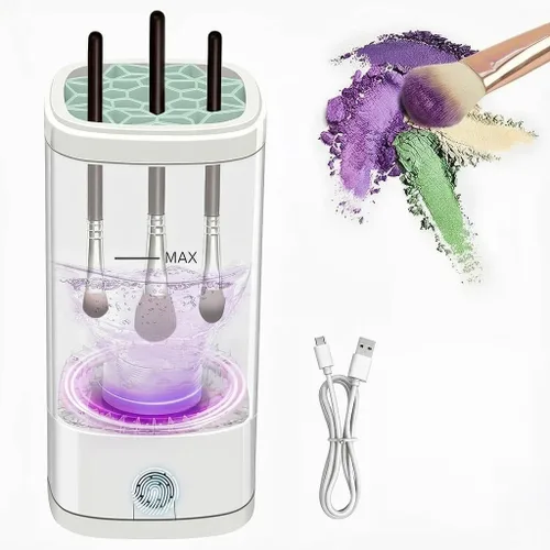 Limpiador eléctrico de brochas de maquillaje; lavadora automática de cepillos con soporte incorporado; portátil alimentado por USB con cable;