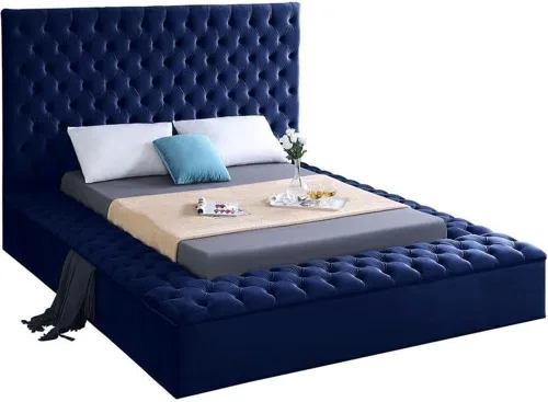 Miniatura 7 de Colección moderna Meridian Furniture Bliss, cama tapizada de terciopelo contemporánea con acolchado de botón profundo y compartimentos de Negro