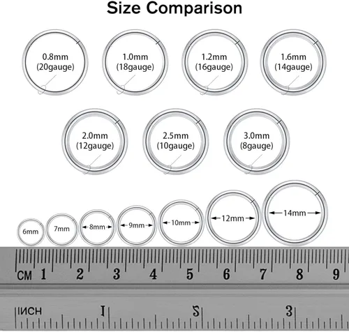 Miniatura 3 de PEAKLINK - Piercing de aro para la nariz de 20 g, 18 g, 16 g, 14 g, 12 g, 10 g, 8 g, de acero inoxidable con bisagras, segmento sin uniones
