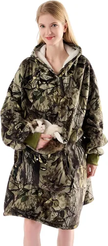 Miniatura 37 de Krifey Manta con capucha de sherpa de gran tamaño como regalo de cumpleaños para mamá, mujer, novia, hombre, acogedora sudadera con bolsillo gigante