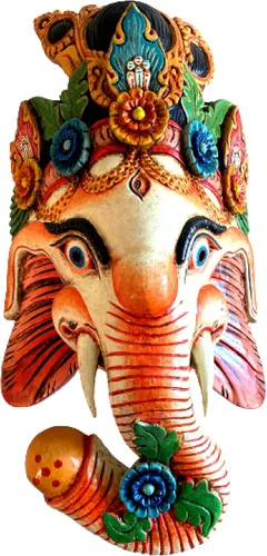 Miniatura 4 de QT Shopping Ganesh - Máscara de madera para pared, diseño de Dios de la Suerte/Éxito Ganesha para decoración y escultura hecha a mano en Nepal