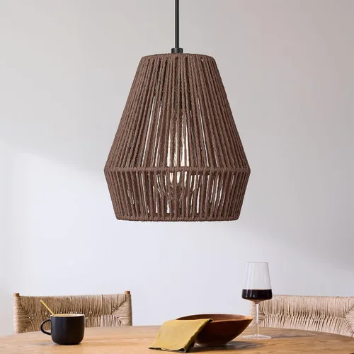 ELYONA Luces colgantes tejidas de 7 pulgadas, lámpara colgante de ratán rústico, ajustable, tejida a mano, estilo bohemio, lámparas colgantes para