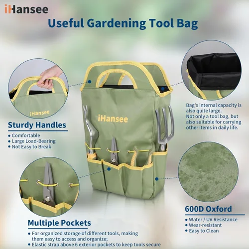 Miniatura 5 de Juego de 12 herramientas de jardín, herramientas de mano de aluminio resistentes con mango antideslizante de goma, delantal de jardín, guantes
