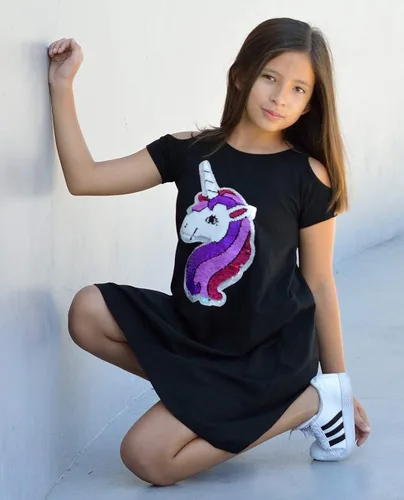 Miniatura 6 de HH Family Vestido de lentejuelas para niñas, vestido de unicornio sirena arco iris casual con vuelo, Arco iris