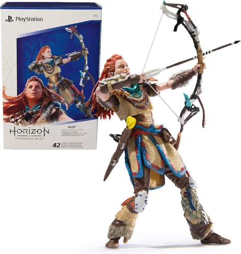 PlayStation Horizon Forbidden West, Figura de acción Aloy Deluxe de 6 pulgadas con 15 accesorios, The Shapes Collection, para fanáticos y