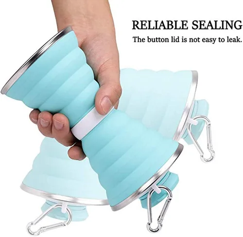 Miniatura 2 de Collapsible Water Bottle, Camping Cup With Carabiner, Reuseable Silicone Foldable Leak Proof Portable Sports Travel Water Bottles For Outdoor, Verde