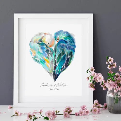 Miniatura 2 de Triple Studio Regalo de boda personalizado, impresión artística de pájaro con nombre y fecha personalizados, celebración de aniversario para novio