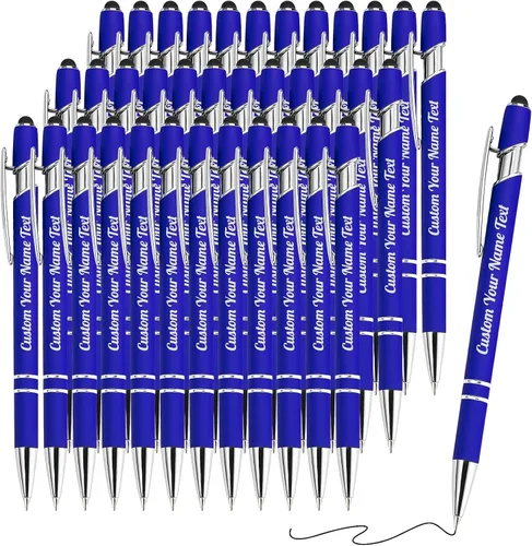 Miniatura 54 de 12 bolígrafos personalizados a granel con grabado sin nombre, bolígrafos personalizados con lápiz capacitivo, logotipo de mensaje de texto grabado