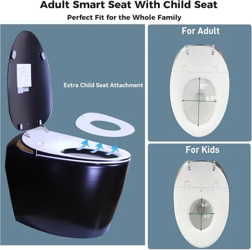 Miniatura 5 de WinZo Inodoro Bidé con Instalación de 10", Inodoro Inteligente con Bidé, Forma Ovalada Moderna, Apertura/Descarga Automática, Asiento Calefaccionado
