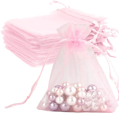 Miniatura 31 de Bolsas de organza, bolsa de organza transparente, 50 unidades, pequeñas bolsas de organza con cordón de 3 x 4 pulgadas, bolsas de regalo de joyería