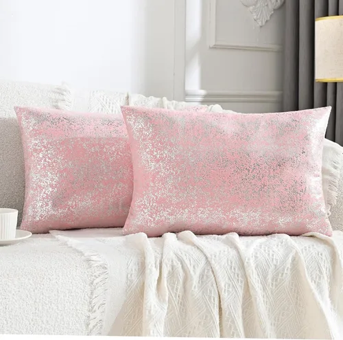 Miniatura 28 de JELLYMONI Juego de 2 fundas de almohada decorativas brillantes, fundas de almohadas decorativas con purpurina dorada de 16 x 16 pulgadas para sala