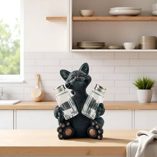 Miniatura 3 de Fantástico gato negro salero y pimentero - Bonita decoración de resina para encimera de cocina