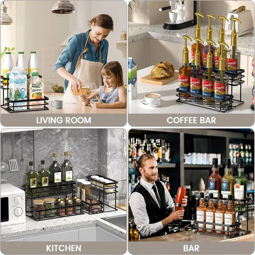 Miniatura 3 de Organizador de jarabe de café, soporte para botellas de jarabe para barra de café, 2 niveles, 6 estantes de almacenamiento para jarabe, vino