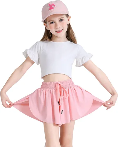 Miniatura 2 de Monbessi Girls Butterfly Flowy Shorts Kids Athletic Running Shorts with Spandex Liner 2 in 1 Shorts for 4-12 Years