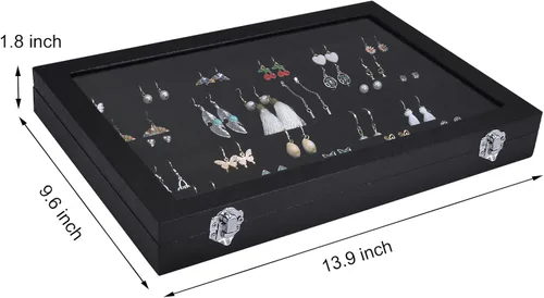 Miniatura 3 de Bandeja organizadora de aretes, de terciopelo, caja de almacenamiento premium de 110 ranuras, 55 pares de organizador de exhibición de aretes