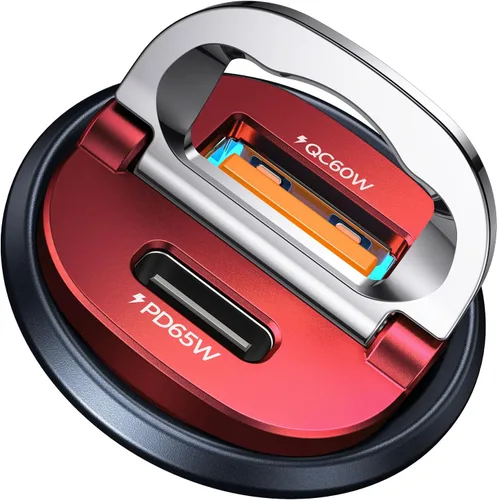 【Actualizado】 Cargador de coche USB C de 125 W de carga súper rápida para iPhone 16, [PD65W y QC60W] [Todo metal] Cargador de coche MRGLAS para Rojo