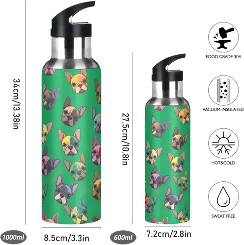 Miniatura 2 de Cute Dogs Vibrant Green Insulated Water Bottle 20 Oz, BPA-Free Sports Water Bottle Leakproof Water Bottles
