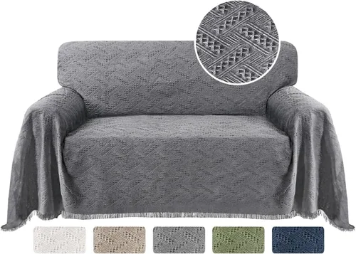 Miniatura 15 de Turquoize - Funda para sofá de algodón de color gris, protector para sofá, funda para sofás, fundas para sofá seccional lavables para perros