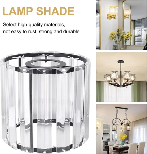 Miniatura 9 de Pantalla de cristal para lámpara de tambor, pantalla de cristal transparente, pantalla de repuesto en forma de cilindro, moderna cubierta de luz