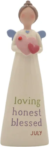 Blossom Bucket Figura de ángel con piedra natal de julio, 5.5 pulgadas de altura, resina