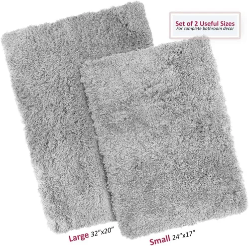 Miniatura 4 de 3 alfombras de baño ultra suaves y bonitas, tamaños 17 x 24/20 x 32/20 x 24 pulgadas, tacto suave, súper lujoso, grueso, extra fresco, plateado